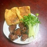 生らっきょとキムチと納豆の巾着焼き。